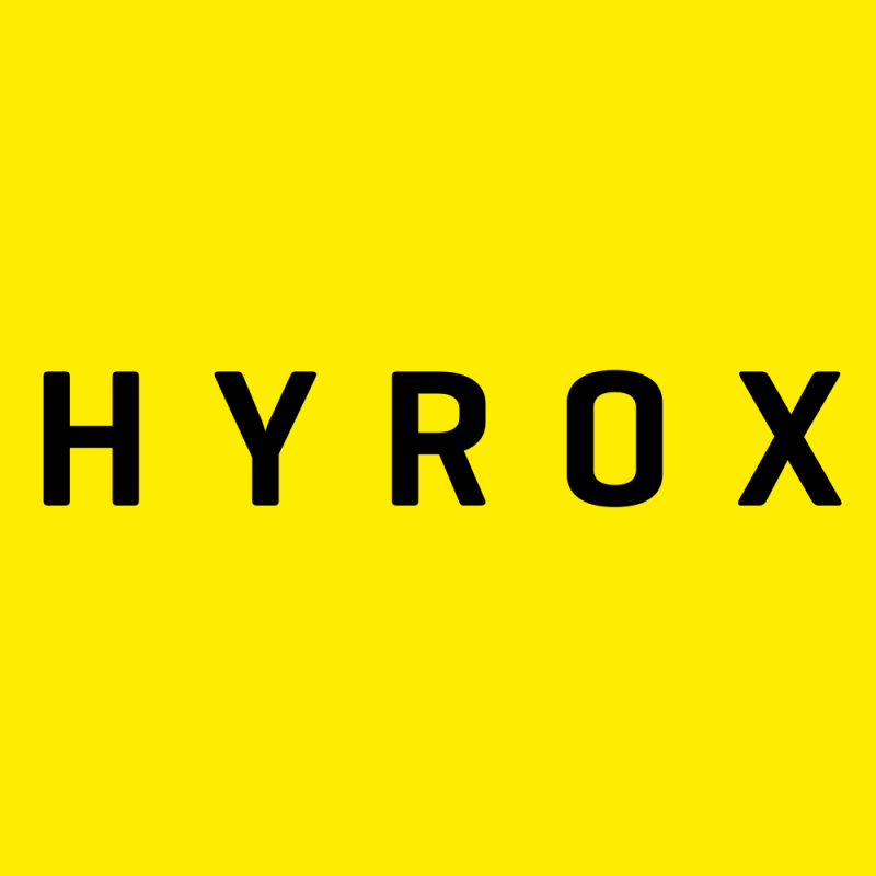 HYROX black wordmark on a yellow background